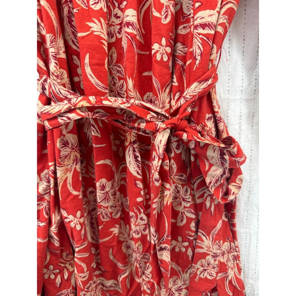 Beach Lunch Lounge Dress Sz M Orange Floral Boho Peasant Tasseled Casual 3/4Slv - Picture 4 of 14